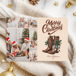 Western Bow & Boots Christmas 5 Photo  Holiday Card<br><div class="desc">Celebrate the holidays with Southern flair and rustic charm. This Western Christmas design features detailed cowboy boots, a leopard-print bow, and classic script — all wrapped in a festive holly vibe. Add your family name and year for a personalized touch that’s perfect for country-loving hearts and holiday gatherings under the...</div>