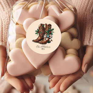 Western Bow & Boots Christmas  Classic Round Sticker