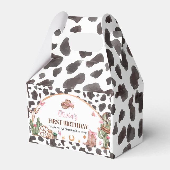 Western Bows Pink Cowgirl Birthday Favor Box (Front Side)