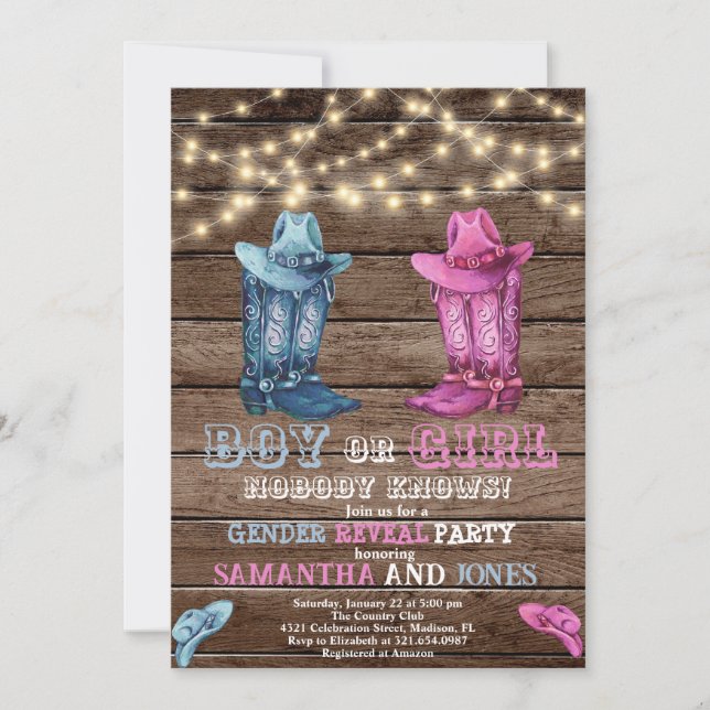 Western Boy or Girl Gender Reveal Baby Shower Invitation (Front)