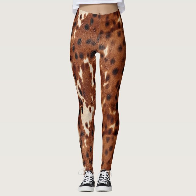 Western Brown Black Cowboy Cowhide Leggings (Front)