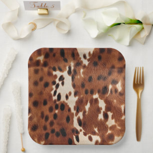 Western Brown Black Cowboy Cowhide Paper Plate