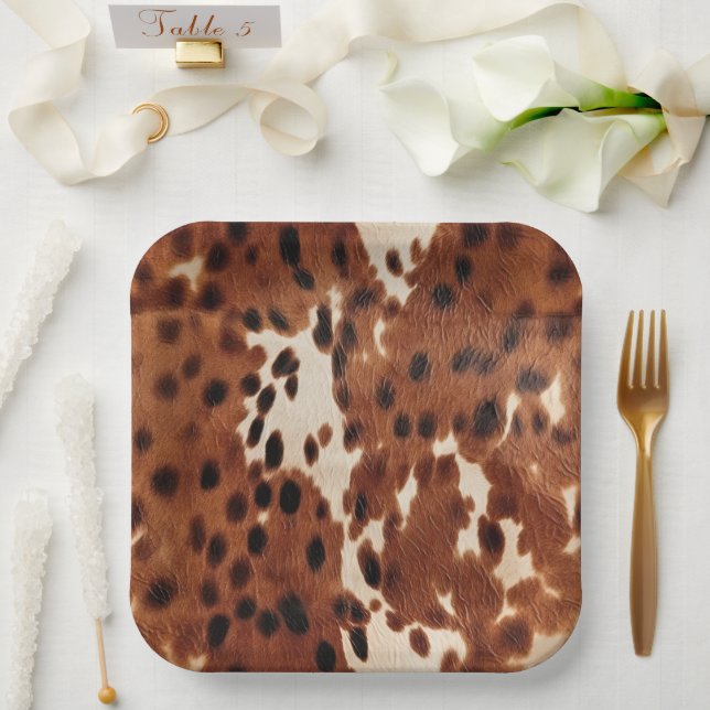 Western Brown Black Cowboy Cowhide Paper Plate (Wedding)