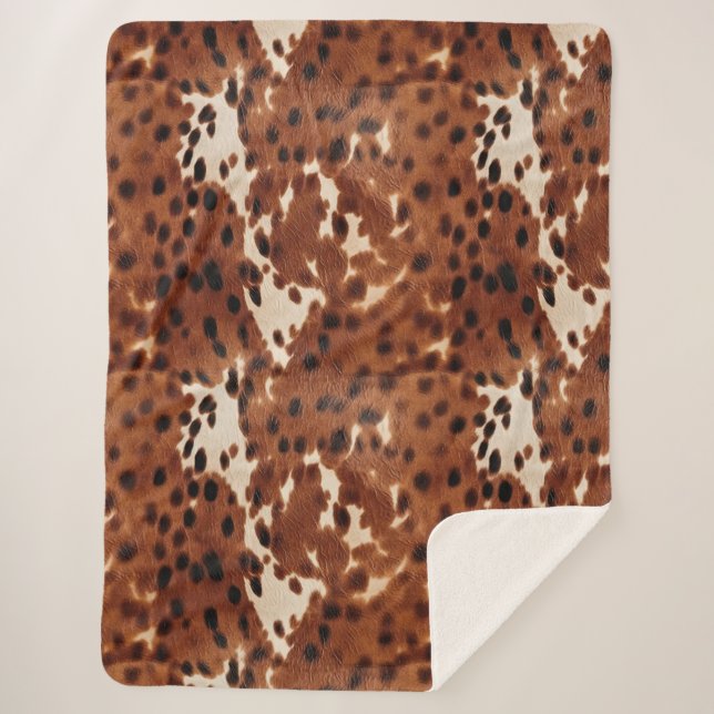 Western Brown Black Cowboy Cowhide Sherpa Blanket (Front)