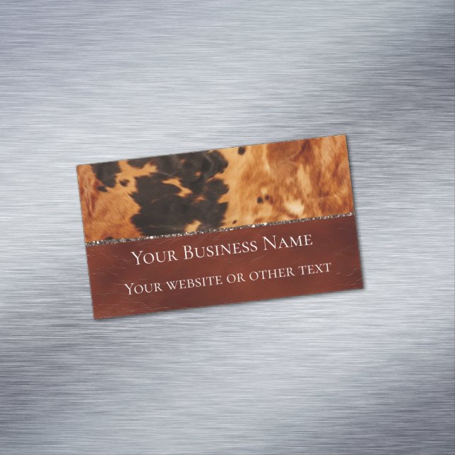 Western Brown Black Cowhide Magnetic Business Card (In Situ)