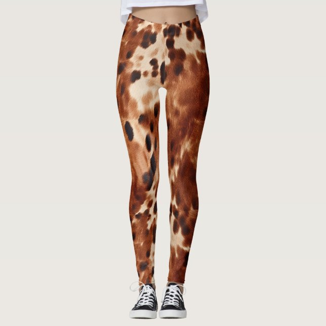 Western Brown Black Cream Cowhide Leggings (Front)