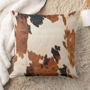 Western Brown Black White Cowhide Throw Pillow