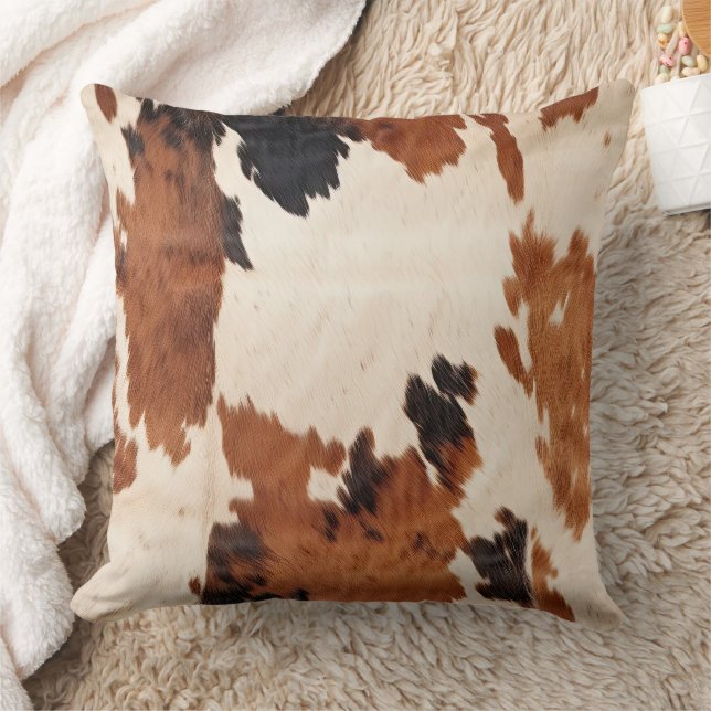 Western Brown Black White Cowhide Throw Pillow (Blanket)