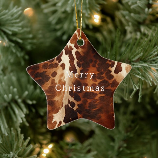 Western Brown Cowhide Ceramic Ornament (Tree)