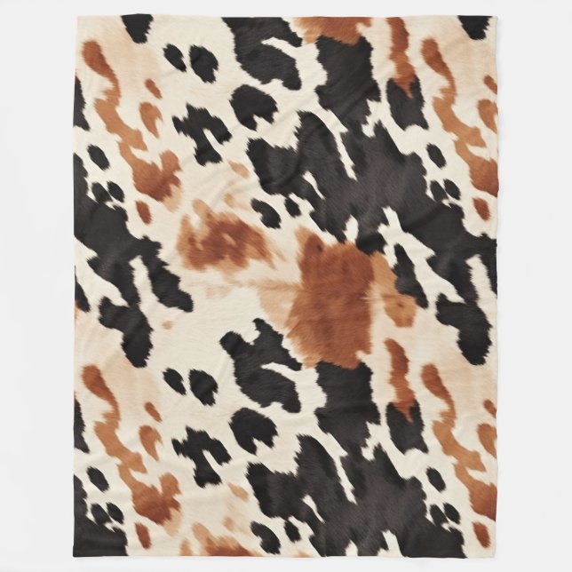 Western Brown Cream Animal Cowhide Fleece Blanket (Front)