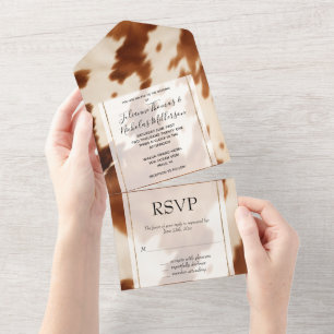 Western Brown Cream Cowhide All In One Invitation