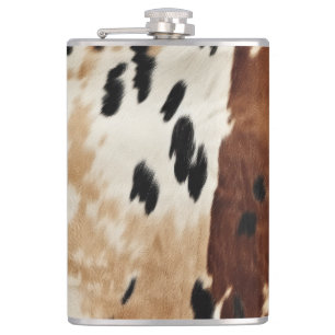 Western Brown Cream Cowhide Animal Hip Flask
