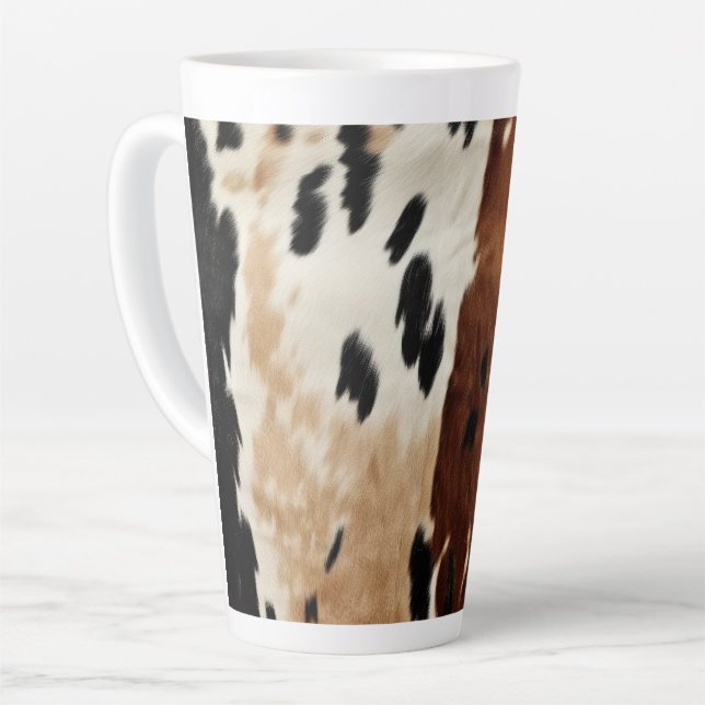 Western Brown Cream Cowhide Animal  Latte Mug (Left Angle)