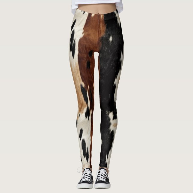 Western Brown Cream Cowhide Animal  Leggings (Front)