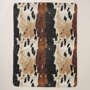 Western Brown Cream Cowhide Animal  Sherpa Blanket