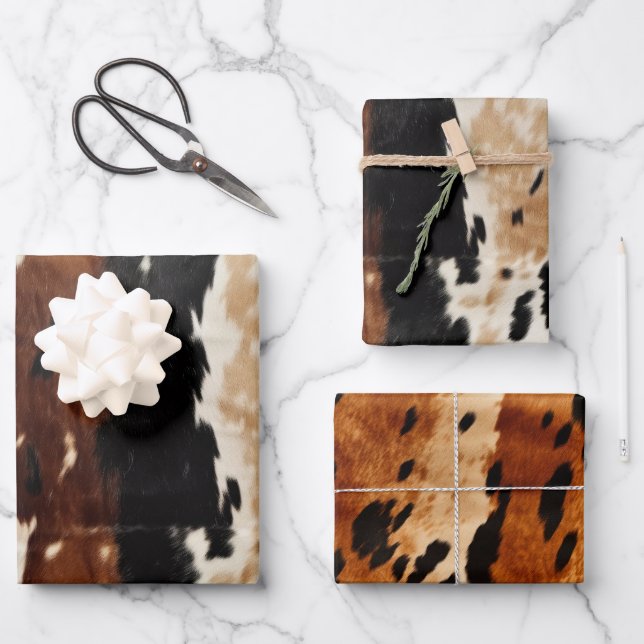 Western Brown Cream Cowhide Animal Wrapping Paper Sheet (Front)
