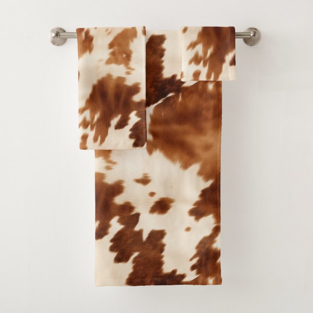Western Brown Cream Cowhide Bath Towel Set (Insitu)