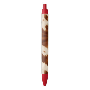 Western Brown Cream Cowhide Black Ink Pen