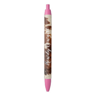 Western Brown Cream Cowhide Cowgirl Cowboy  Black Ink Pen