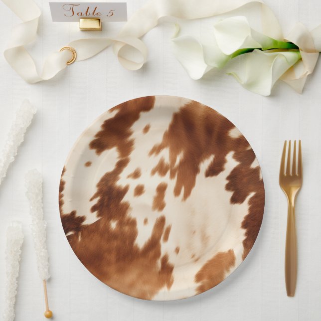 Western Brown Cream Cowhide Paper Plate (Wedding)