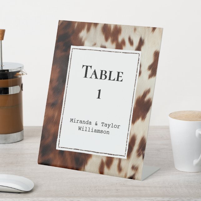 Western Brown Cream Cowhide  Pedestal Sign (In SItu)