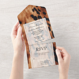 Western Brown Cream Cowhide Wedding All In One Invitation