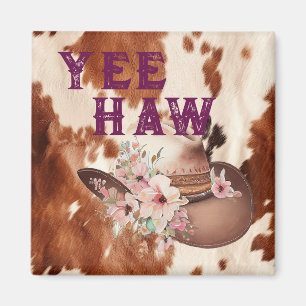 Western Brown Cream Floral Cowgirl Hat Magnet