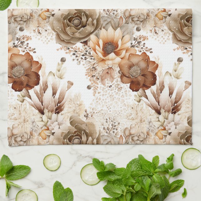 Western Brown Cream Southwest Floral Kitchen Towel (Folded)