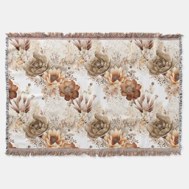 Western Brown Cream Southwest Floral Throw Blanket (Front)