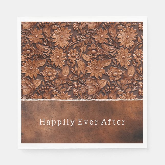 Western Brown Faux Leather Floral Napkin (Front)