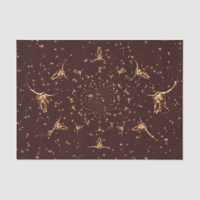 Western Brown Gold Girly Glitter Cow Skull Tissue Paper (Front)