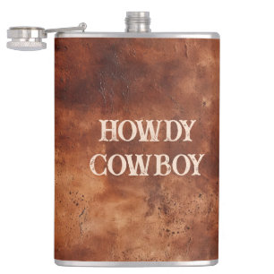 Western Brown Howdy Cowboy Brown Hip Flask