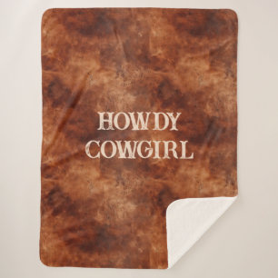 Western Brown Howdy Cowboy Brown  Sherpa Blanket