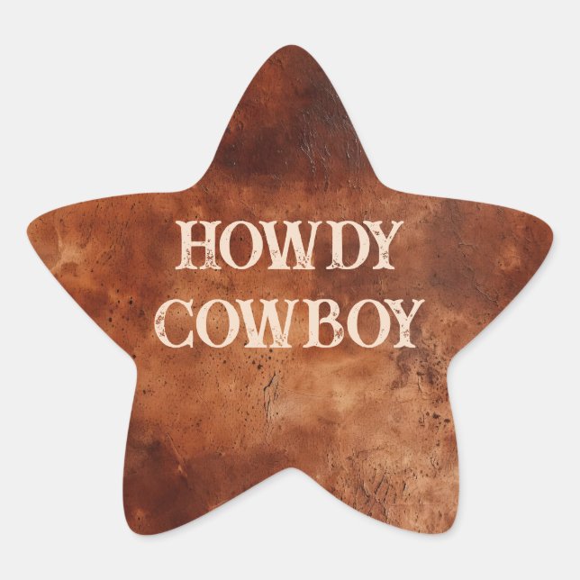 Western Brown Howdy Cowboy Brown  Star Sticker (Front)