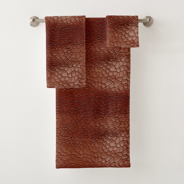 Western Brown Leather Look Animal Bath Towel Set (Insitu)