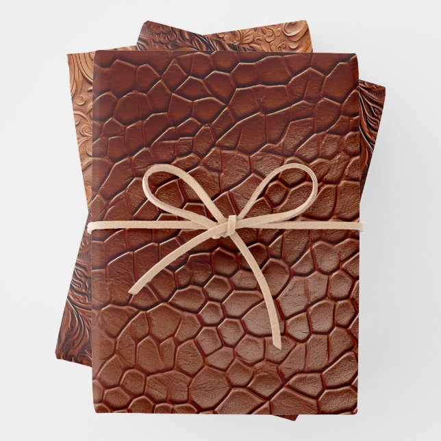 Western Brown Leather Look Animal Wrapping Paper Sheet (In situ)