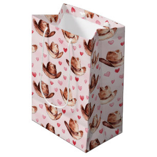 Western Brown Pink Cowgirl Hats Hearts Birthday Medium Gift Bag