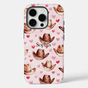 Western Brown Pink Cowgirl Hats Hearts   iPhone 16 Pro Case