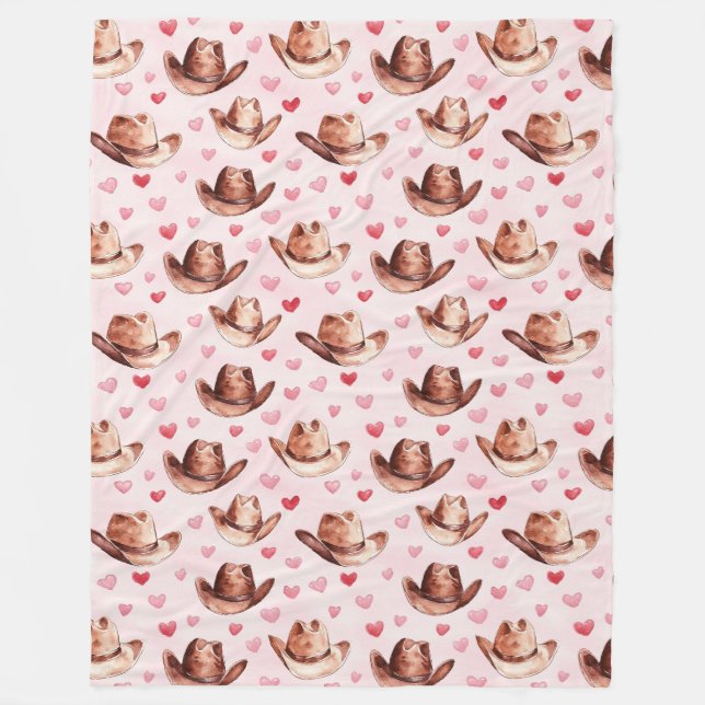 Western Brown Pink Cowgirl Hats Hearts   Fleece Blanket (Front)