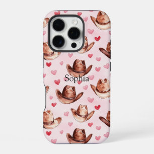 Western Brown Pink Cowgirl Hats Hearts   iPhone 16 Pro Case