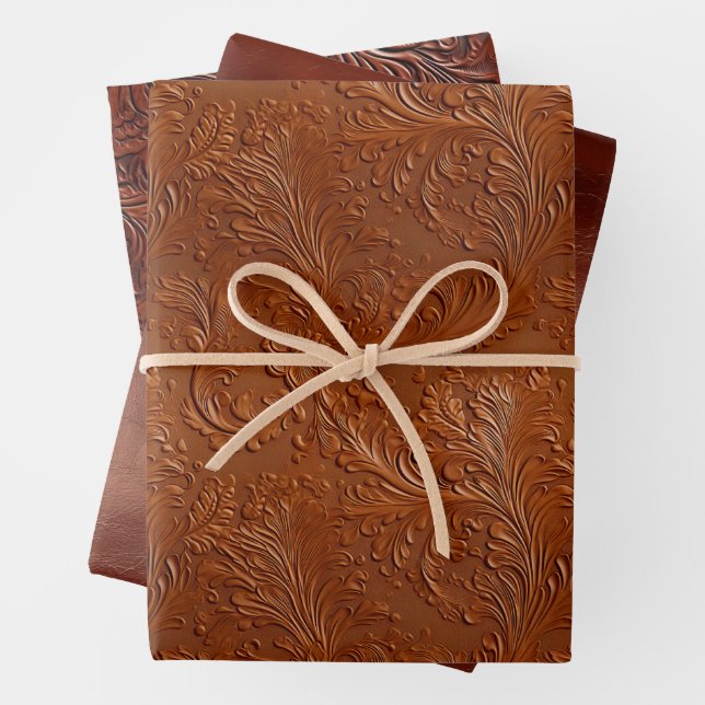 Western Brown Tan Bohemian Art Wrapping Paper Sheet (In situ)