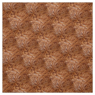 Western Brown Tooled Leather Look Fabric
