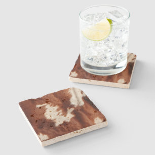 Western Brown White Animal Cowhide Stone Coaster