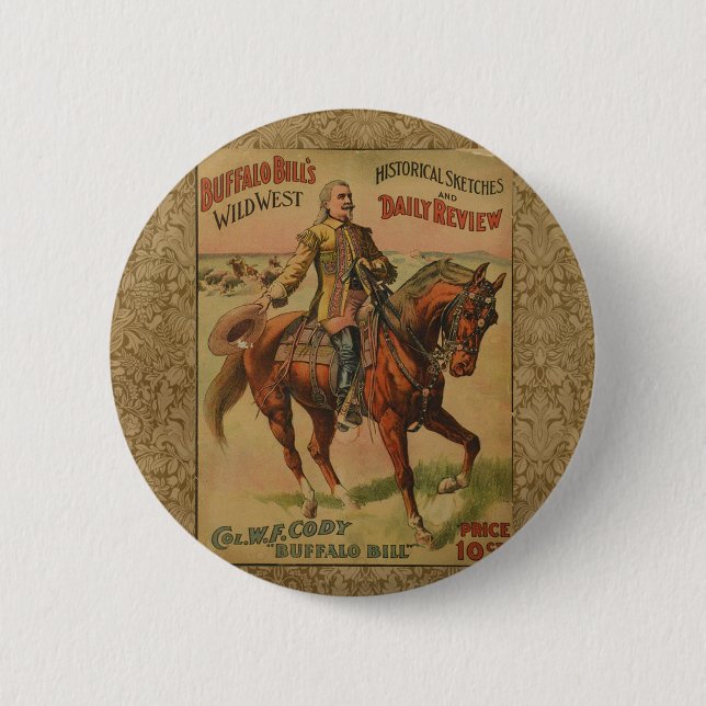 Western Buffalo Bill Wild West 2 Inch Round Button (Front)