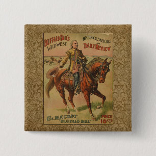 Western Buffalo Bill Wild West 2 Inch Square Button