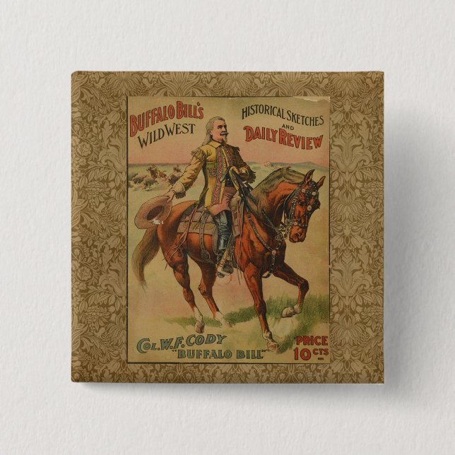 Western Buffalo Bill Wild West 2 Inch Square Button (Front)
