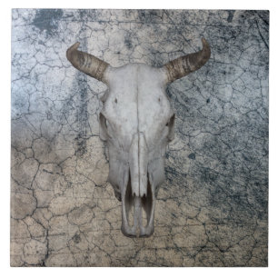 Western Bull Cow Cattle Skull Tile