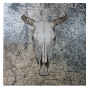 Western Bull Cow Cattle Skull   Tile