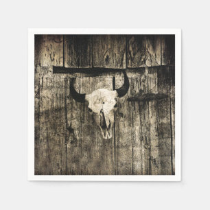 Western Bull Skull Barn Wood Sepia Vintage Rustic Napkin