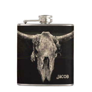 Western Bull Skull Country Rustic Brown Vintage Hip Flask